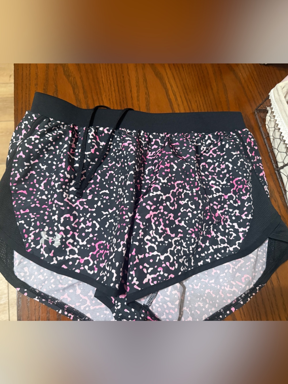 Under Armour Black Shorts with Pink and White Speckle Print